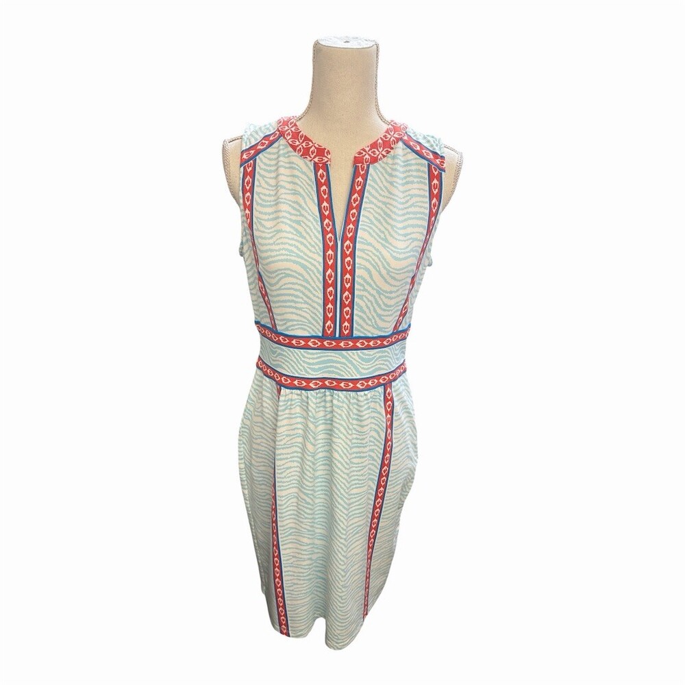 J. McLaughlin Lola Dress Womens M Blue Zebra Print Sleeveless Sheath Knee - Picture 1 of 11
